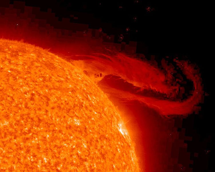 Eruptive solar prominence, 29 Sep 2008, imaged in extreme UV.