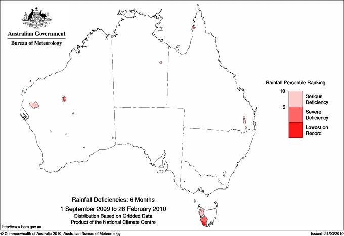 Map Graph: percentage rainfall Australia February 2010