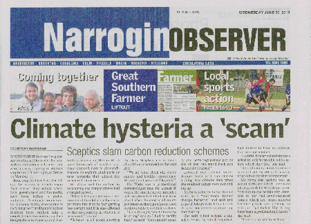 Narrogin Observer Climate Skeptics Headline