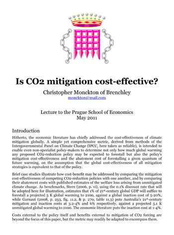 Cost mitigation CO2 Effective Cover, Monckton