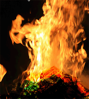 Burning Australia dollars, IPA. Image.