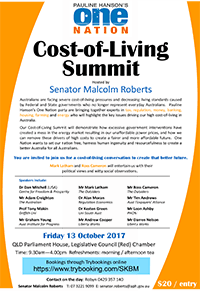 Cost of Living Summit, One Nation, October 2017