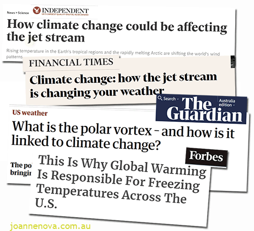 Media Headlines -- Climate Change causes Polar Jets which  cause cold snaps