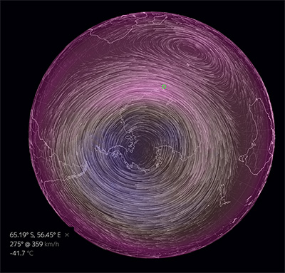 SSW, Stratosphere, Temperature, Antarctica, Southern Hemisphere. Nullschool.