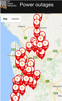 SA Blackout, December 2016. Map. Adelaide.