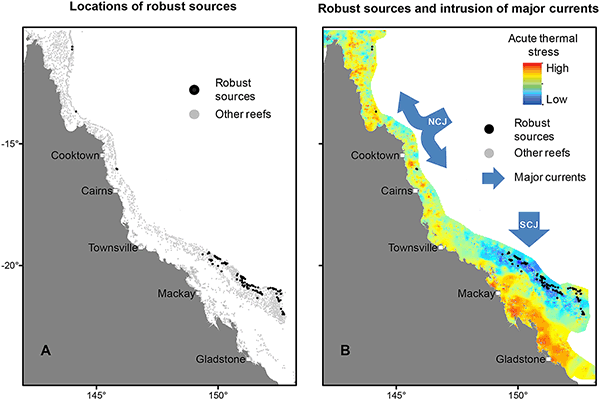 Great Barrier Reef, refuge areas. Graphic, climate change. 2017