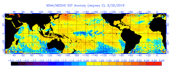 NOAA, NESDIS, Ocean, Sea Surface Temperatures, global, Sept, 2016.