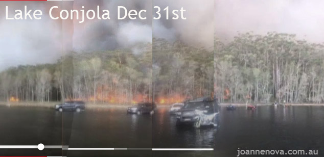 Lake Conjola fires. Cars parked in the lake