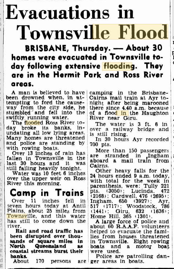 Townsville flood historic story, 1953