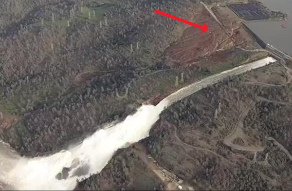 Oroville Dam erosion. Road break up.