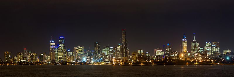 Melbourne skyline, at night. 